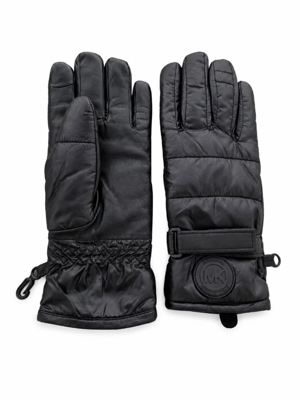 Michael Kors Black Quilted Puffer & Leather Winter Gloves size S
